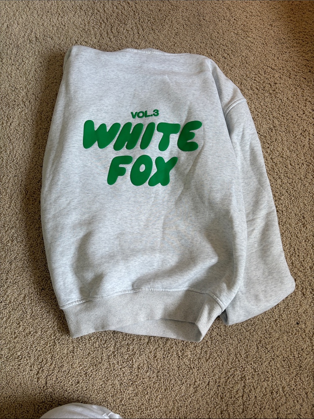 White Fox Boutique Light Gray Crewneck Sweatshirt with Green Logo - Picture 2 of 4
